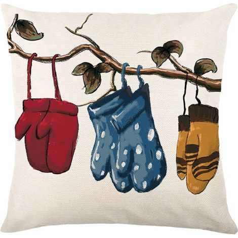 Housse De Coussin Noel - Lin - Imprimé Bonhomme De Neige Bleu Blanc - Pour Canapé Salon - 45 X 45 Cm - 1 Pièce (1/4)
