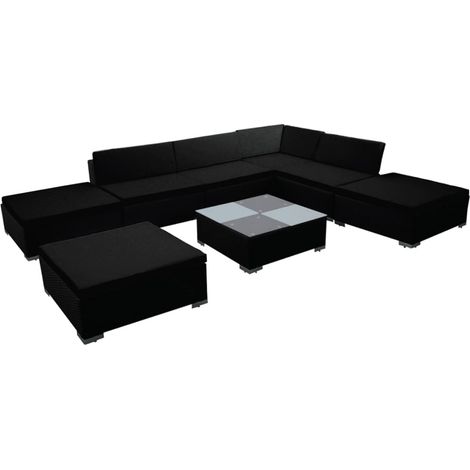 Set Mobili da Giardino con Cuscini 8 pz in Polyrattan Nero vidaXL (1/5)