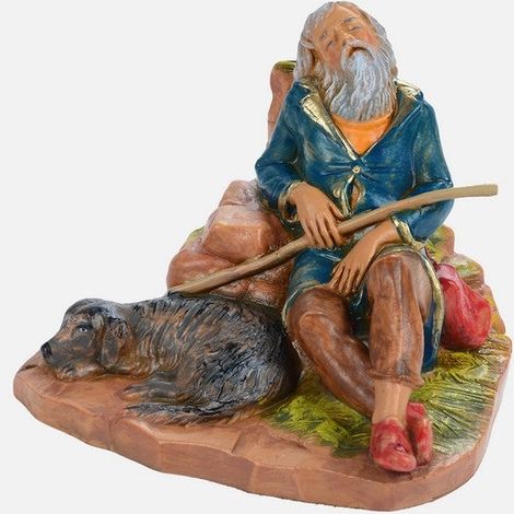 Vecchio che riposa con cane Presepio 12 cm Fontanini