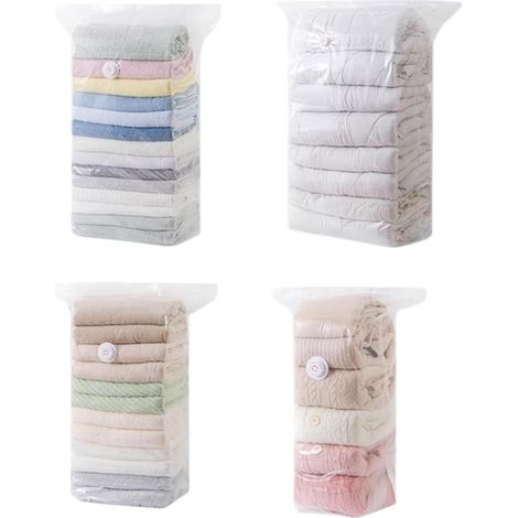 Lot de 4 sacs de rangement sous vide transparents 3D en quatre tailles différentes avec valve unidirectionnelle, sacs de compression hermétiques pour serviettes, vêtements et literie saisonnière, sacs (1/5)