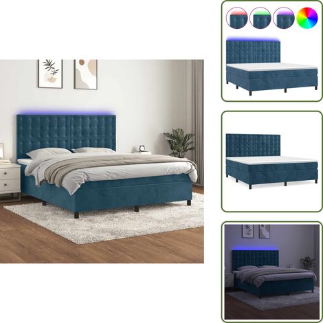 Letto con luci LED - vidaXL Letto a Molle con Materasso e LED Blu Scuro 180x200 cm - Letto con testiera regolabile