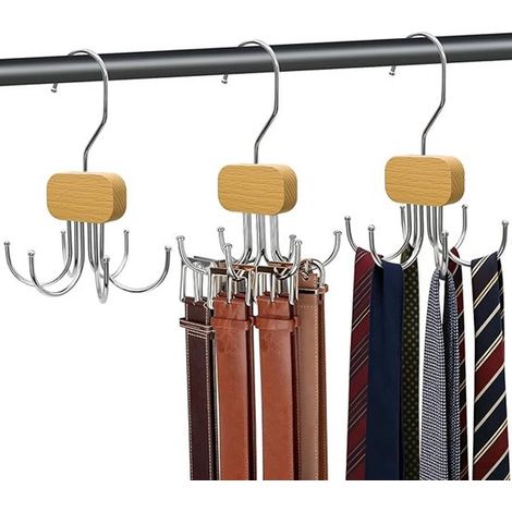3-teiliges, um 360° drehbares, faltbares Gürtel- und Krawattenhalter-Set aus Holz (1/5)