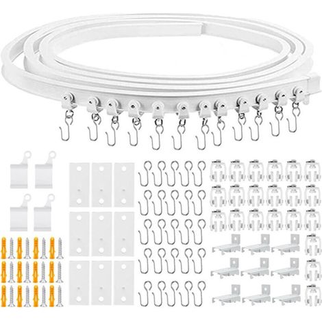 Tringle À Rideau Incurvée De 3 Mètres Avec Rouleaux Silencieux, Tringle À Rideau Flexible, Support De Plafond Pliable, Séparateur De Rideau, Système De Rail De Fenêtre Souple, Accessoires Avec Crochet (1/4)