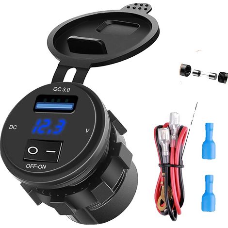 Auto-Ladegerät, Schnellladung 3.0, Digitales Spannungsdisplay, Blaues Licht (1/2)