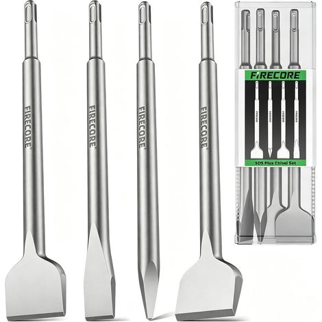 Jeu de Burins SDS PLUS pour Enlever le Carrelage, le Béton, Set 4 Burins Convient à Marteau Perforateur et Burineur, Longueur 250 mm Inclus 1 Pointu,3 Burins Large 20, 50, 50mm (1/5)