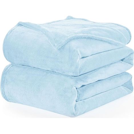 Plaid Couverture Polaire Flanelle en Microfibre, Jeté de Canapé 200x150 Bleu Clair, Couverture lit Jete de Canape 1 Personne, (1/4)