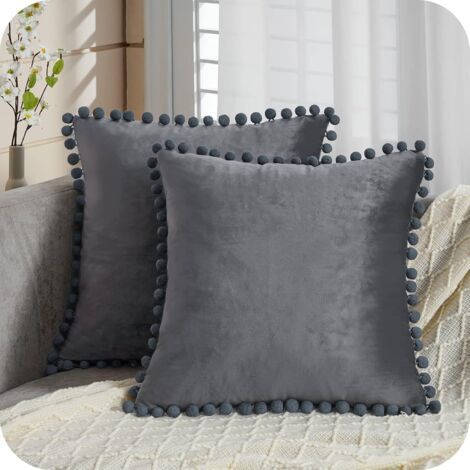 Lot de 2 Housses de Coussin Decoration Chambre Doux Carré en Velours Couleur Unie Housses de canapé avec Les Ballons Moderne pour Salon, 40x40cm, Gris (1/5)