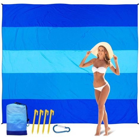Tapis de plage 210x200cm matériau polyester de qualité imperméable résistant à l'usure Tapis de pique-nique double Dégradé Bleu (1/3)