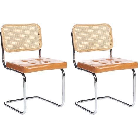 Set di 2 sedie da pranzo in ecopelle marrone imbottite Ethete
