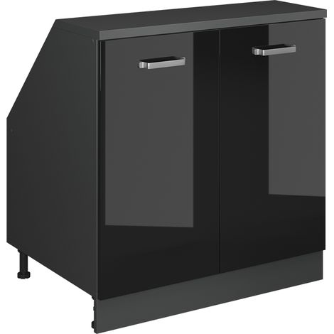 Armario para techo inclinado Rion, Negro brillo intenso, 80 x 81.6 cm con 2 puertas, 60 cm de profundidad, Vicco (1/5)