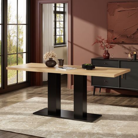 Table extensible 140/180x70cm, plateau épais, design simple, pour cuisine ou salle à manger, naturel, mécanisme d'extension fluide et plateau chaleureux (1/5)