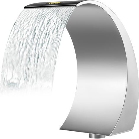 VEVOR Fuente Cascada para Piscina Acero Inoxidable, Fuente Estanque con Tamaño de 30 x 60 x 45 cm, Fuentes de Piscina de Plata, Diseño Curvo, Alta Resistencia para Estanque de Jardín o Piscinas