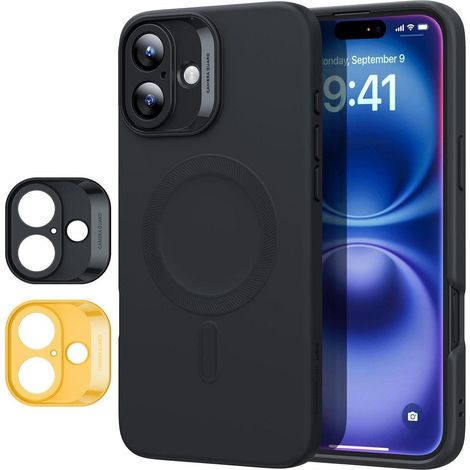 Coque iPhone 16 avec MagSafe, Silicone, antichoc, protection caméra, Noir (1/5)