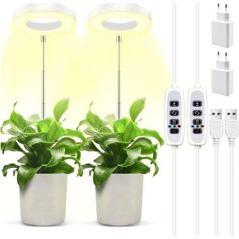 2PCS Élèvent Lumière Plantes,Lampe de Croissance LED à Spectre Complet Réglable en Hauteur pour Petites Plantes,9 Luminosité Réglable, Rotatif à 180° & Minuterie Marche (1/5)
