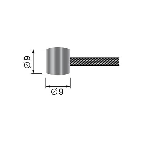 Câble souple 19 fils à embout tonneau 9 x 9mm. L. totale: 2500mm - Ø: ext: 2mm.