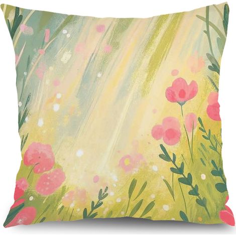 Taie d'oreiller vintage plantes, décoration intérieure maison,50×50cm (1/5)