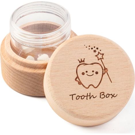 Boîte à dents en bois pour enfants, avec flacon transparent pour ranger les dents de lait perdues, joli cadeau souvenir de la fée des dents, couleur bois naturel (1/5)