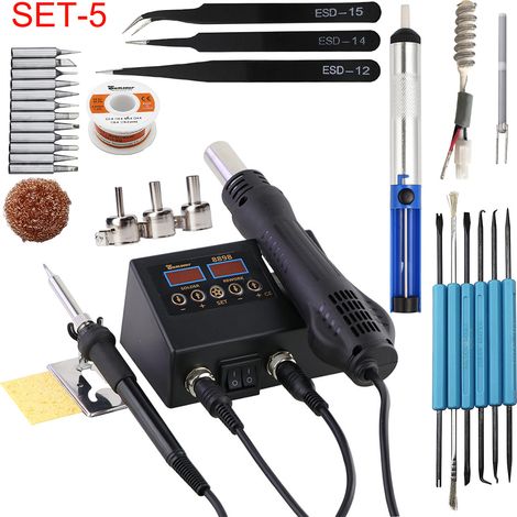 Station de soudage 8898 : kit d’outils de réparation 2 en 1 comprenant un fer à souder et un pistolet à air chaud. (1/5)