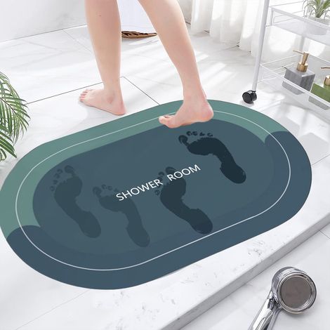 Tapis de bain ovale, ultra-doux et absorbant, 40 x 60 cm, lavable et à séchage rapide, pour salle de bain, baignoire et douche, antidérapant. (1/5)