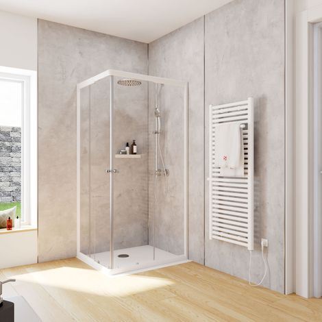 Schulte Duschkabine Corner Eckeinstieg mit Schiebetüren, Montage auf Duschwanne oder Fliese, Glas: 4 mm ESG Sicherheitsglas Klar Hell, Profil: Alpinweiß, Größe: 75 x 90 x 180 cm (1/5)