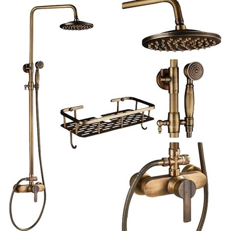 Système de douche, double poignée, hauteur réglable, Étagère D (1/2)