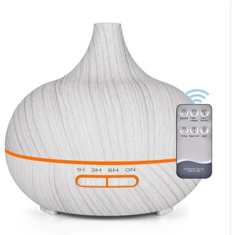 Humidificateur, diffuseur, diffuseur ultrasonique, 7 couleurs changeantes, 550 ml, pour chambre, bureau, yoga, spa, télécommande, aspect bois blanc (1/5)