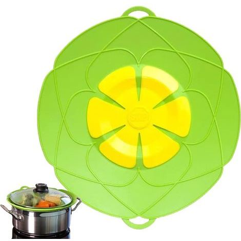 Couvercle en silicone pour casserole, micro-ondes ou poêle, couvercle anti-débordement, anti-éclaboussures et anti-éclaboussures, cuisson à la vapeur, vert, 28 cm (1/5)