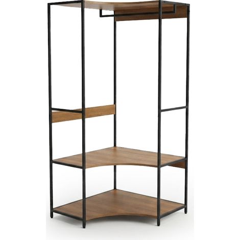 Estanteria Rinconera Industrial Nancy + Colgador, 174cm, Roble y Negro (1/4)