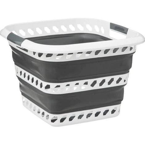 Corbeille à Linge "Rétractable" 40L Blanc & Gris (1/5)