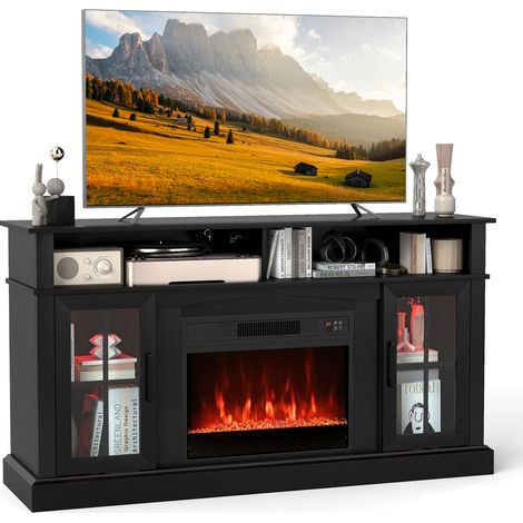 COSTWAY 148cm Fireplace TV Stand,Entertainment Center for 65 Inch TV Black