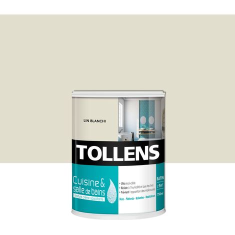 Tollens – Peinture anti humidité satinée 750ml – Lin blanchi – Ultra lessivable pour murs, boiseries et radiateurs – Rendement 9m²