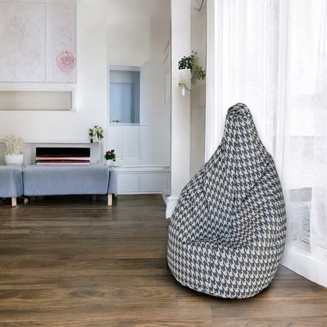 Dmora Pouf avec motif "Pied de poule", noir et blanc, Dimensions 80 x 120 x 80 cm, avec emballage renforcé