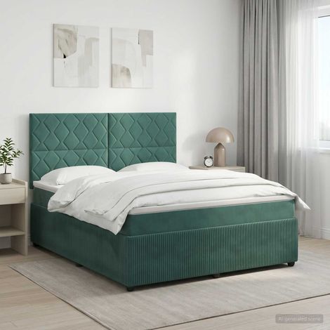 vidaXL Lit boxspring avec matelas Vert foncé 180 x 200 cm Velours (1/5)