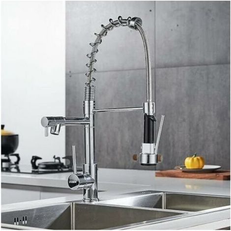 360° Swivel Kitchen Faucet, Chrome Brass Kitchen Faucet, Dual Spray Kitchen Mixer Tap with Flexible Spray Silver (1/5)