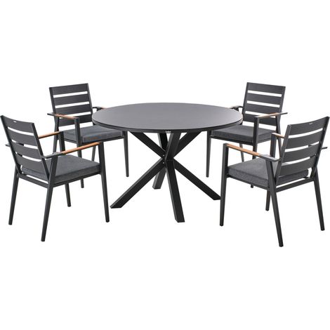 Garden Dining Set 4 Seater MALETTO/TAVIANO with Cushions Metal Black (1/5)