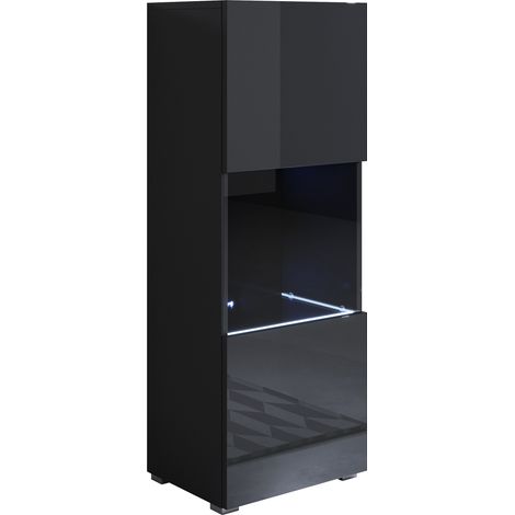 Vitrine 1 porte avec LED – Dimensions 40 x 128 x 29 cm – Étagères en verre – Finition mélamine brillante – Système d'ouverture push-click – Lettiemobili (1/4)