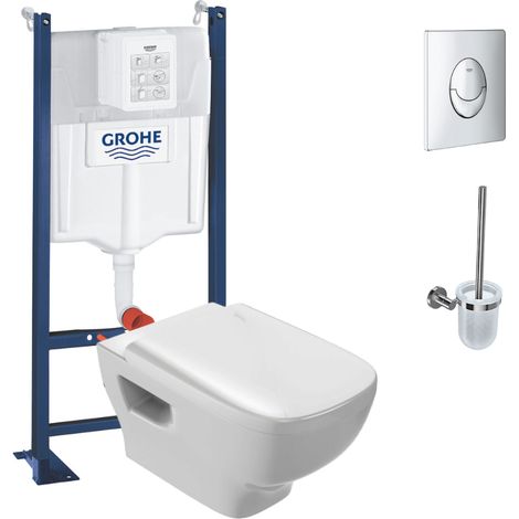 Pack WC suspendu sans bride JACOB DELAFON Struktura + Bati-support GROHE + plaque Start chrome + porte-balai rond (1/4)