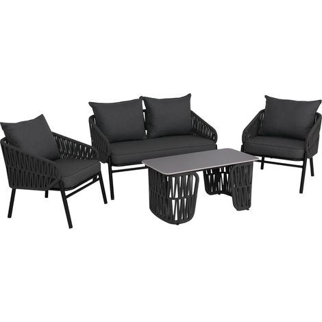 [NON UTILIZZATO] Set da giardino HHG-224, esterno divano poltrona tavolo, intreccio in corda stoffa/tessuto (180 g/m²), antracite