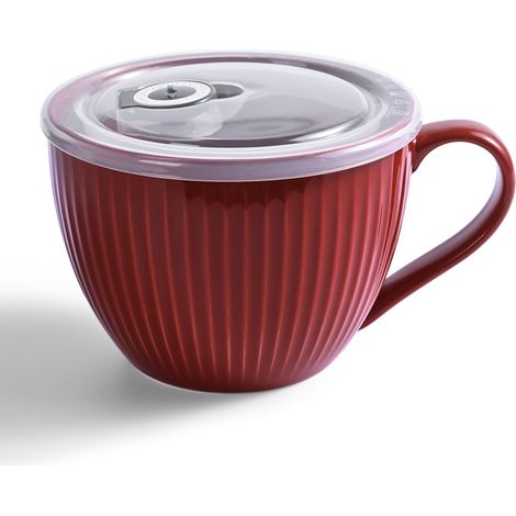 Bol à soupe en céramique avec poignée – Grande tasse à café de 710 ml – Tasse à soupe Jumbo avec couvercles pour petit-déjeuner, céréales, avoine, café, thé, passe au lave-vaisselle et au (1/5)