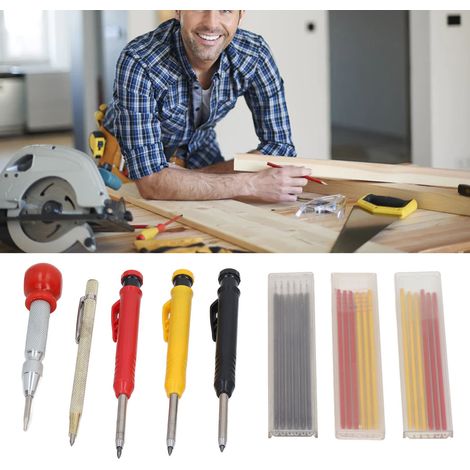 Zimmermannsbleistift mit zentralem Körner, Anreißbleistift mit integriertem Anspitzer, mechanisches Hartmetall-Anreißwerkzeug, Holzbearbeitungsbleistift geeignet für Architekten und Zimmerleute. (1/5)