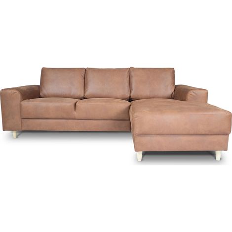 Nordic canapé avec chaise longue tourné vers la droite couleurcognac cuir.