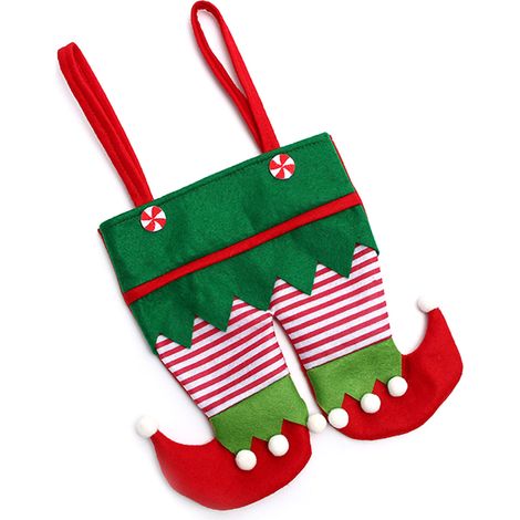 Sachets à bonbons lutins de Noël, sacs à pantalons rayés de Noël, sacs cadeaux non tissés pour les fêtes de fin d'année (1/5)