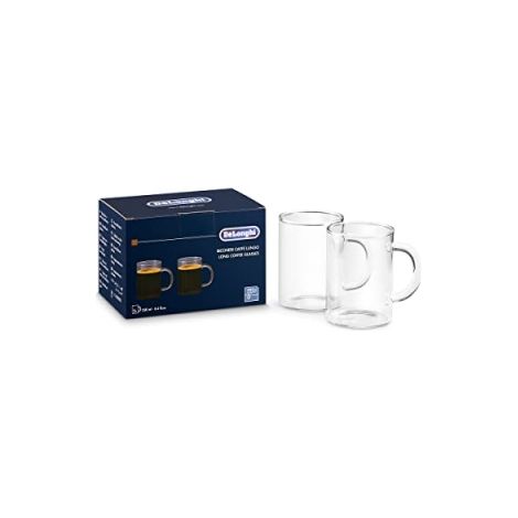 De'longhi DLSC320 Set di lunghi bicchieri di caffè americani, tazza di vetro borosilicato resistente, comodo da tenere, lavabile