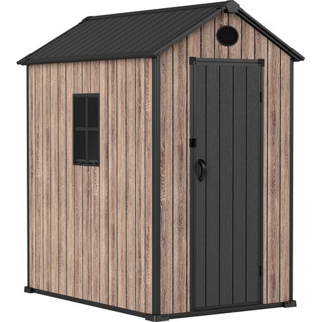 Caseta de Resina 2,70 m² con Suelo, Ventana Lateral, Efecto Madera y Protección UV (1/5)