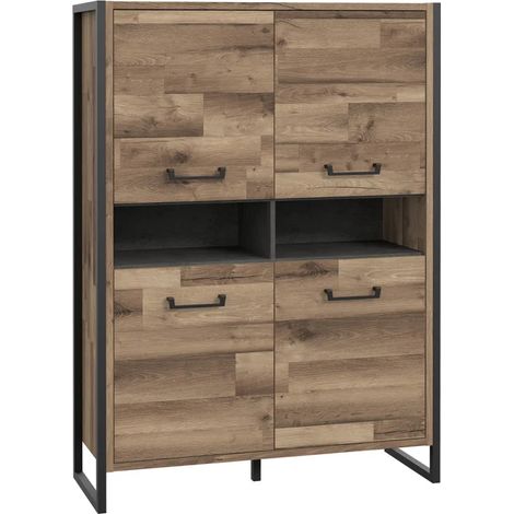 Vaisselier 4 portes 2 niches décor bois recyclé métal noir - APACHE (1/5)