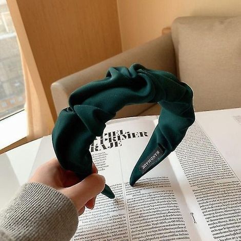 Trendiges Haarband mit fünf Blumen, schlicht, plissiert, dunkelgrün. Haaraccessoire für Damen. (1/5)