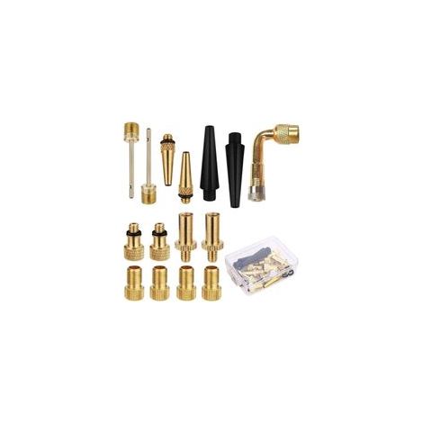 Lot de 15 Adaptateurs Valve Vélo avec Boîte, Conversion AV/DV/SV, Embout Aiguille pour Gonflage Pneus, Ballons et Accessoires (1/4)