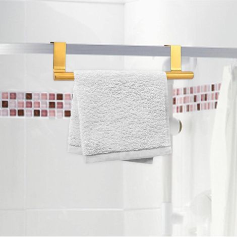 Over-the-door towel rail, no drilling required, for kitchen, bathroom and wardrobe, 23 cm, 2 pieces (gold) (1/3)