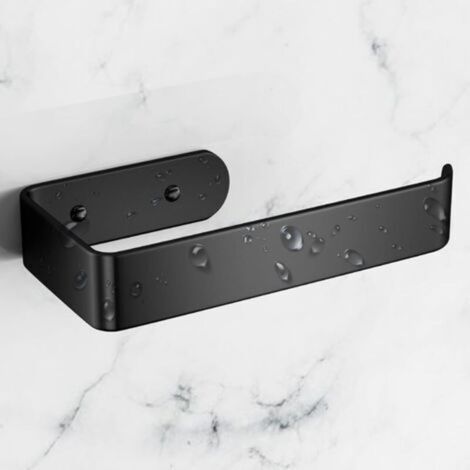 Wall-mounted toilet paper holder, 15.5 cm, in matte black aluminum, drilled holes with fixing screws, bathroom dispenser (1/5)