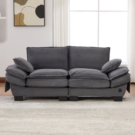 Sofá derecho de 2 plazas 190x73x84 cm en tejido pana gris oscuro, FloraGrace (1/5)